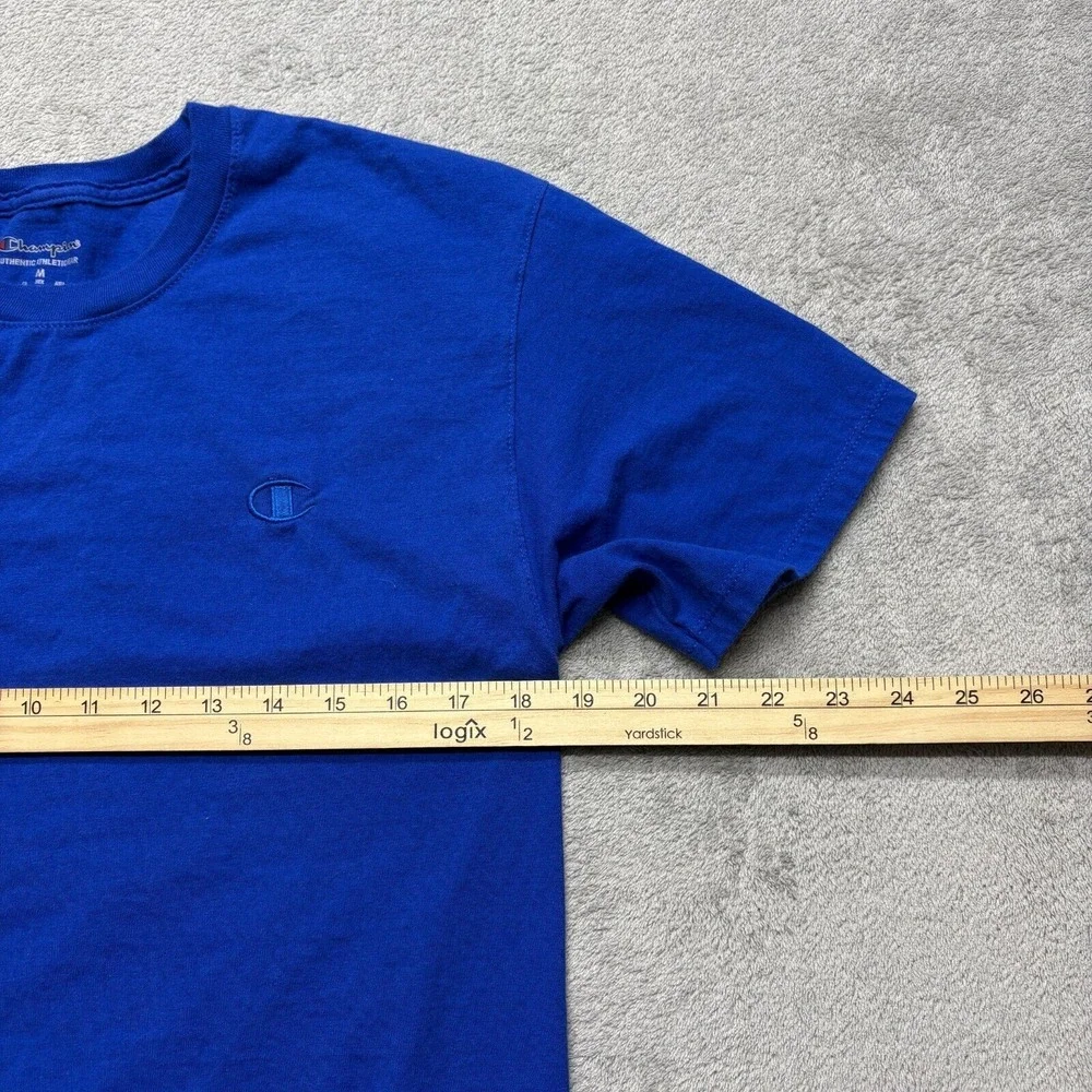 Champion T-Shirt Mens Blue Medium Logo‎ Embroidered Short Sleeve - Picture 4 of 5